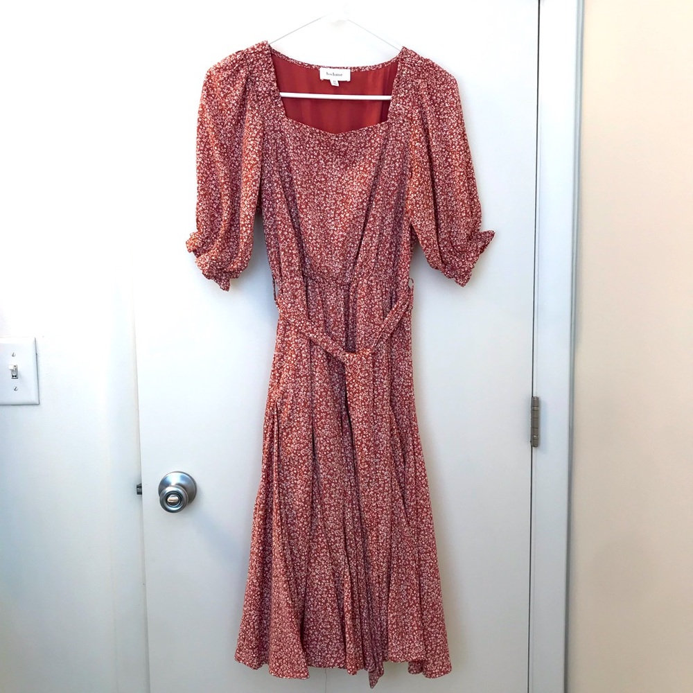 Bohme square neck floral print midi dress